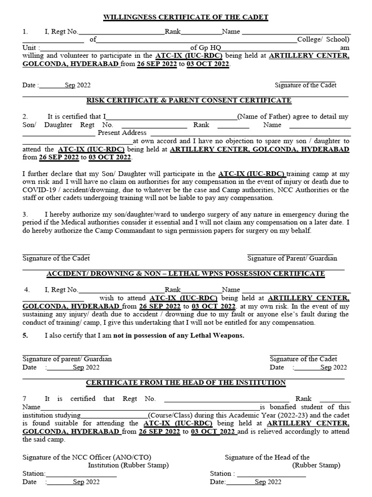Date: Sep 2022 Signature of The Cadet | PDF