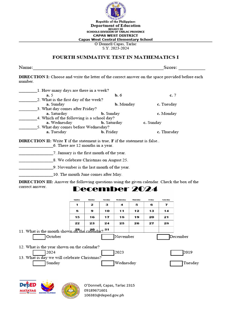 4TH Q Summative Test All Subjects 2023 2024 | PDF