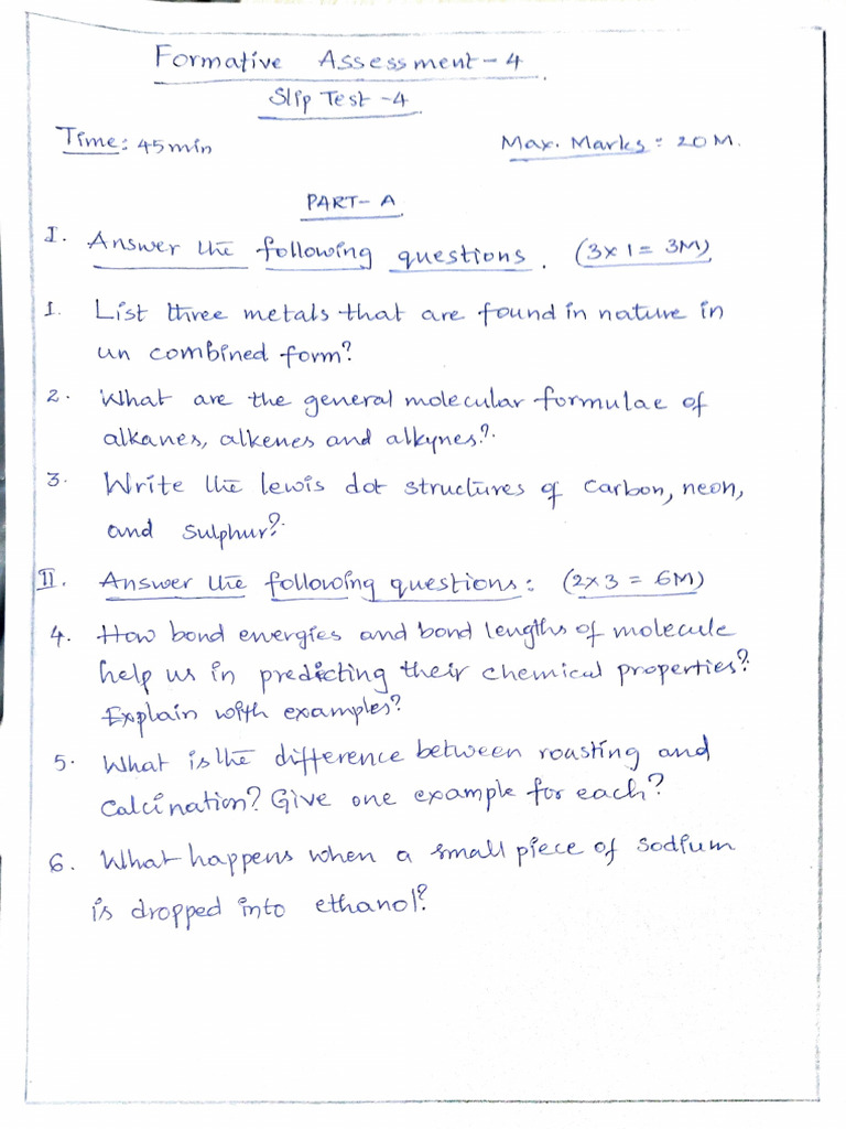 Chemistry Formative Assessment Questions | PDF