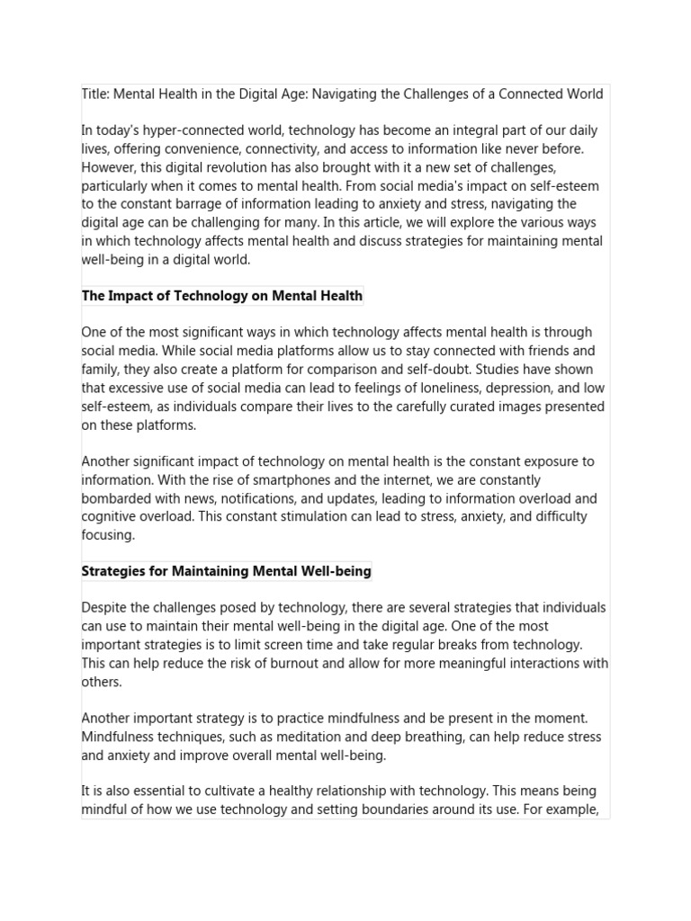 Mental Health Challenges in a Digital World | PDF | Mental Health ...