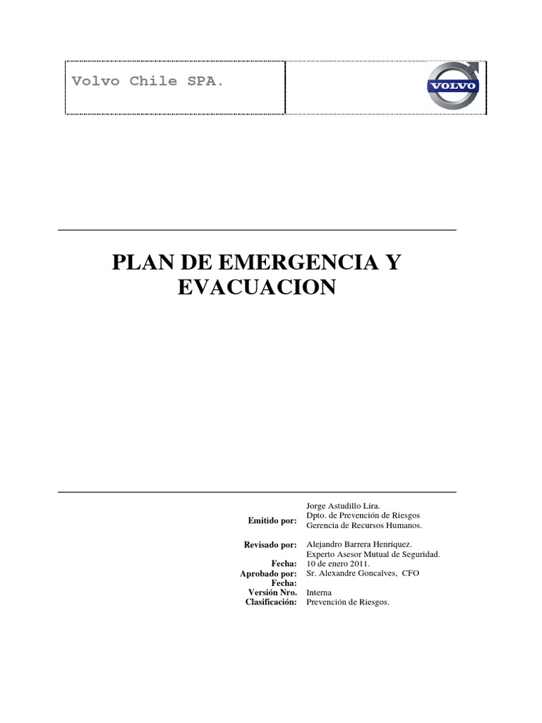 Plan de Emergencia y Evacuación Volvo Chile | PDF | Temblores | Incendios