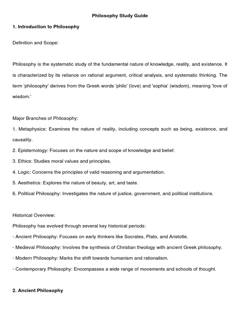 Philosophy Study Guide Part 1 Pdf Ancient Greek Philosophy