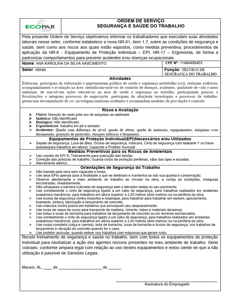Os Tecnico de Segurança Do Trabalho | PDF | Fatores humanos e Ergonomia ...