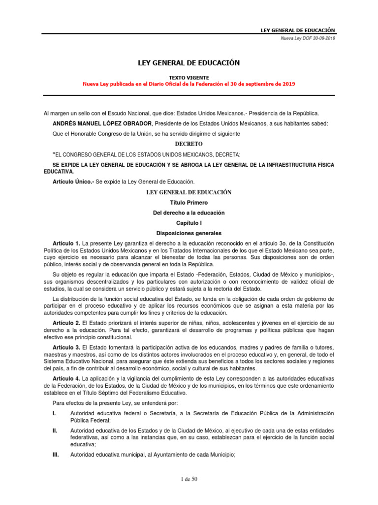 Ley General de Educación: Nueva Ley Publicada en El Diario Oficial de ...