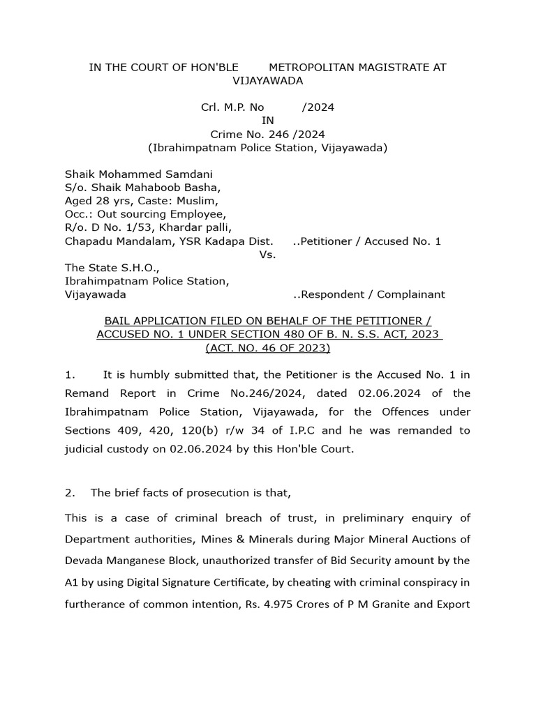 Bail Application for Accused in Fraud Case | PDF | Bail | Crime & Violence