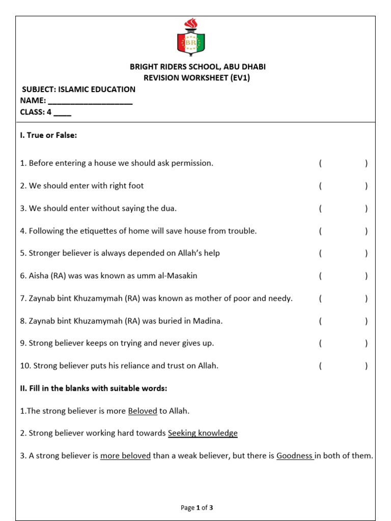 Grade 4 Islamic Studies Review | PDF | God In Islam