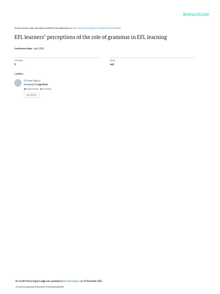 EFL Learners' Views on Grammar Instruction | PDF | Second Language ...