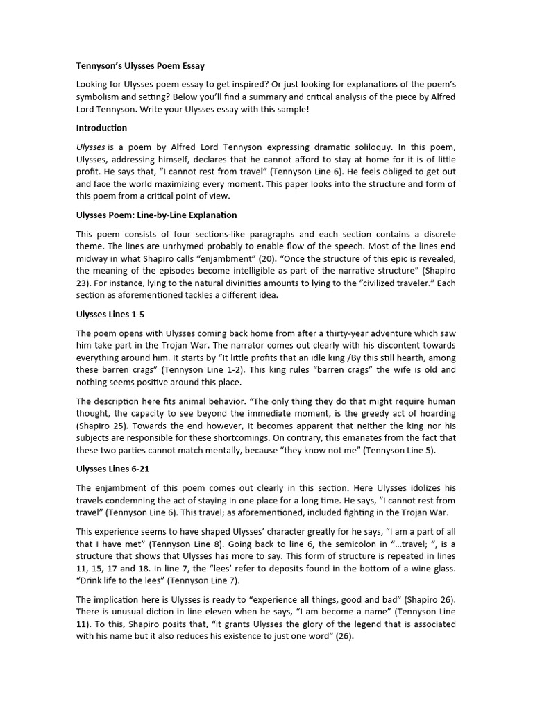 Critical Analysis of Tennyson's Ulysses | PDF | Poetry | Poems
