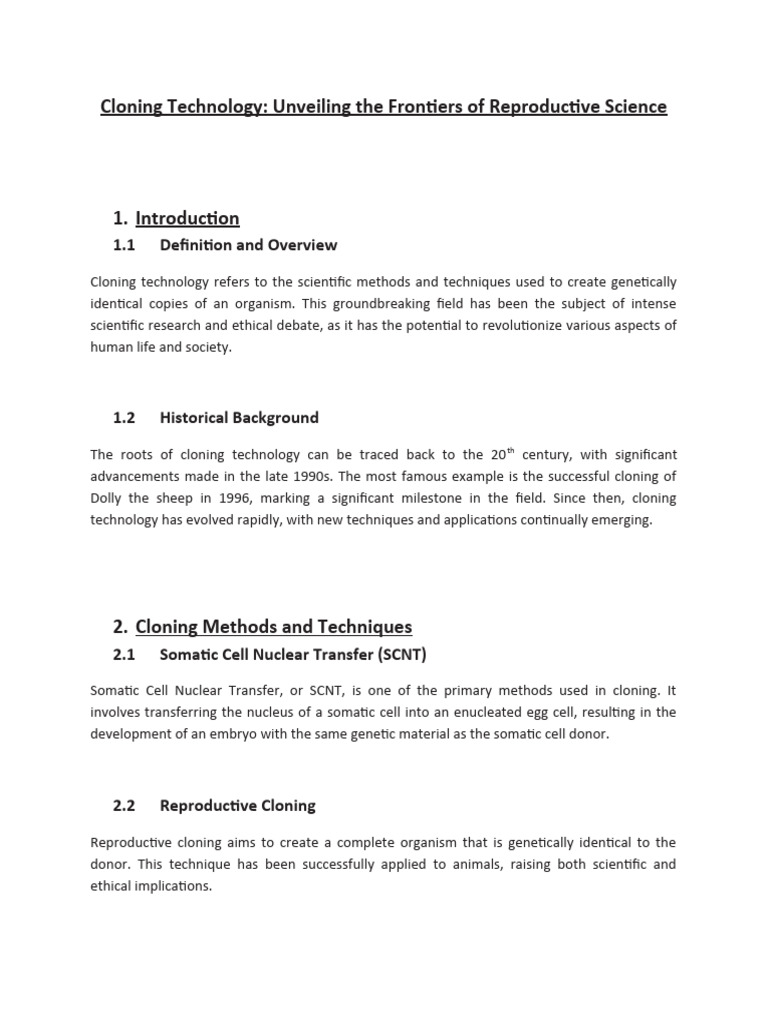 Cloning Technology: Methods and Ethics | PDF | Life Sciences | Biology