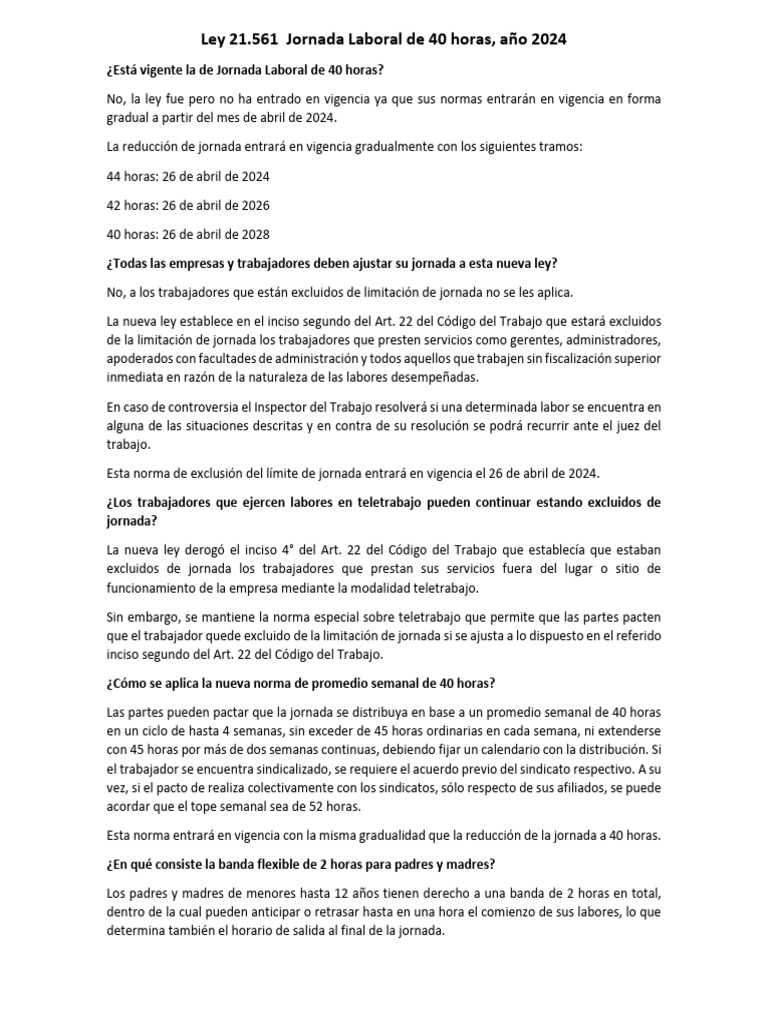 Ley de Jornada Laboral de 40 Horas 2024 | PDF | Labor