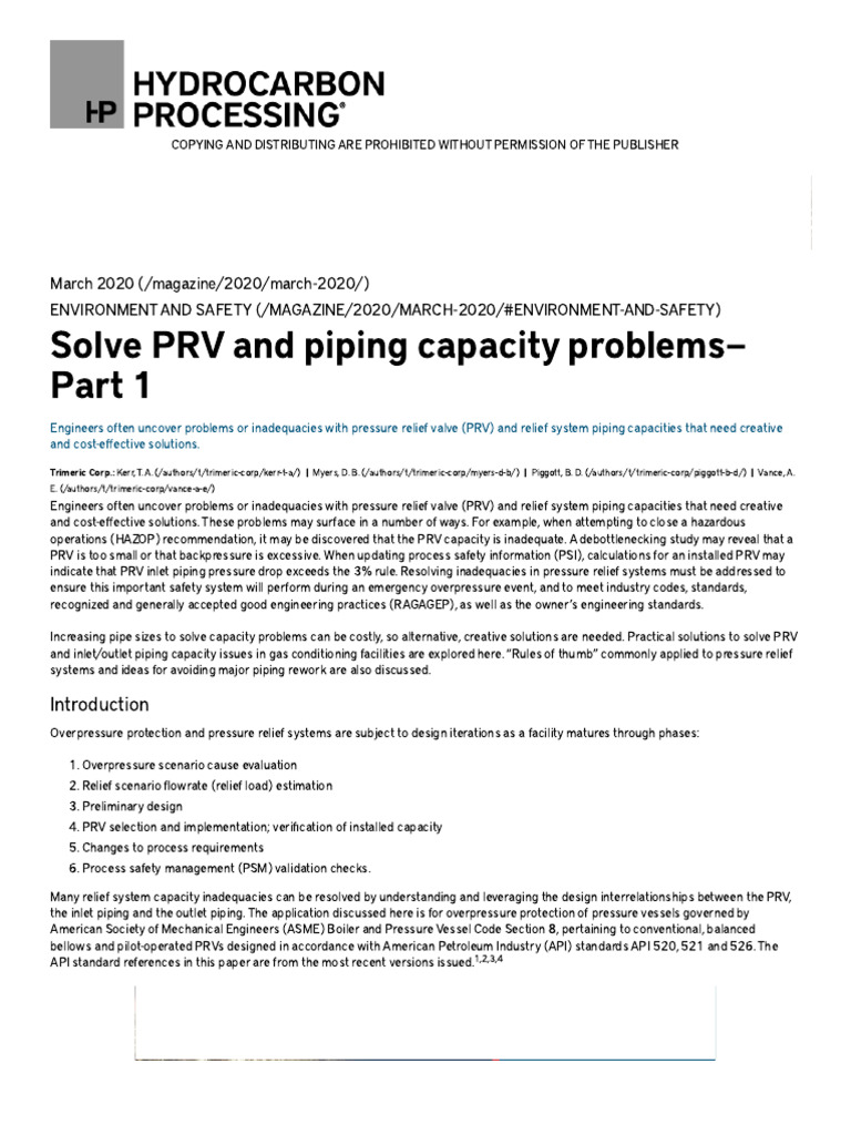 Prv And Piping Capacity Solutions Pdf Pressure Valve