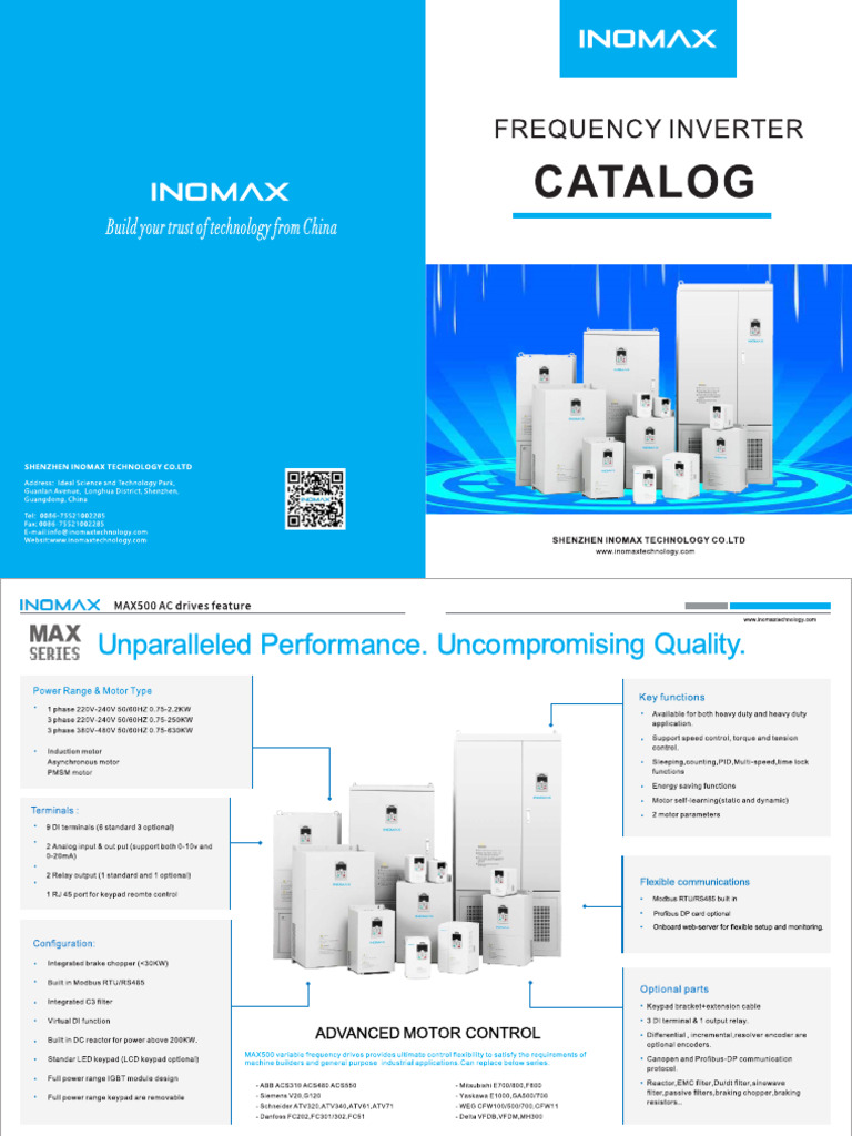 INOMAX VFD MAX500 Series +IP55 Catalog V2403 | PDF | Electrical ...
