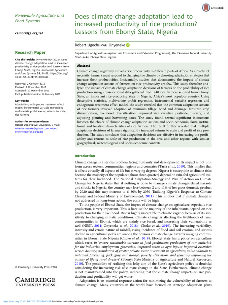 Impact of Climate Adaptation on Rice Profitability | PDF | Agriculture ...