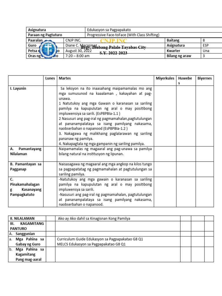 CNJP - Inc: Brgy. Ibabang Palale Tayabas City S.Y. 2022-2023 | PDF