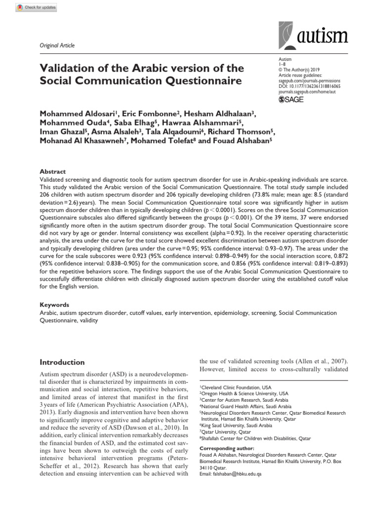Validation of The Arabic Version of The Social Communication ...