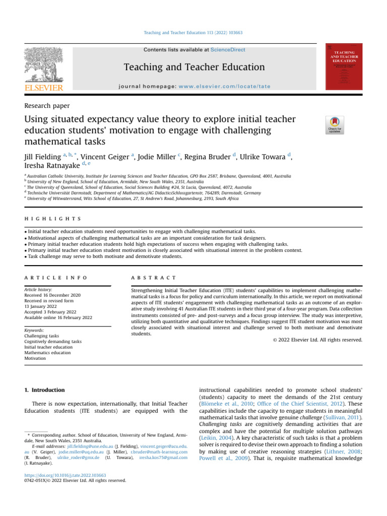 Using Situated Expectancy Value Theory To Explore Initial - 2022 ...