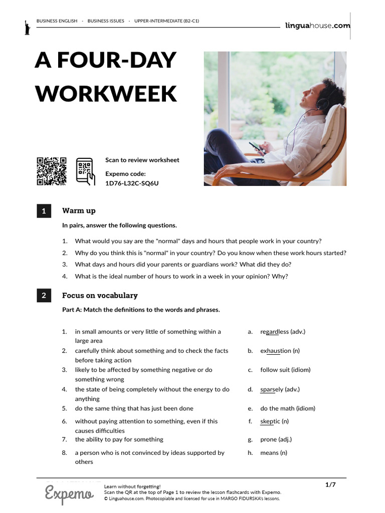 Four-Day Workweek Vocabulary Guide | PDF | Workweek And Weekend