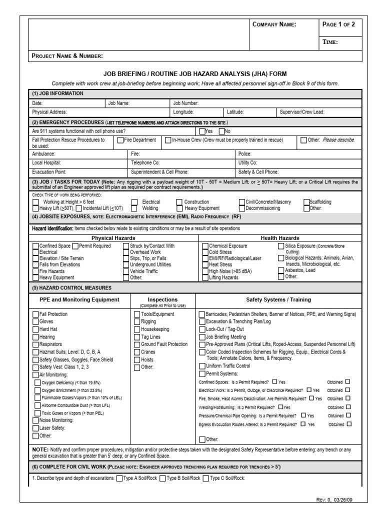 Blank JHA Form (Check Box Form) | PDF | Safety | Occupational Safety ...
