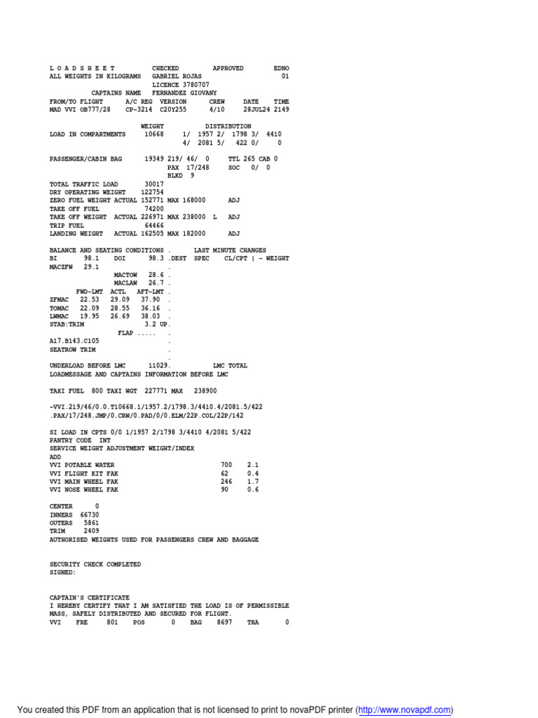 Eloadsheet 777 MAD155825 | PDF | Aviation | Transport