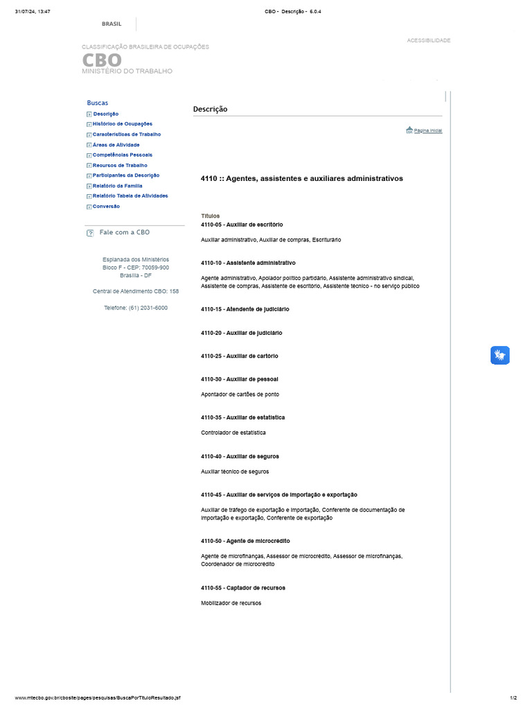 Cbo - Descrição - 6.0.4 Assistente Administrativo | PDF | Microcrédito ...