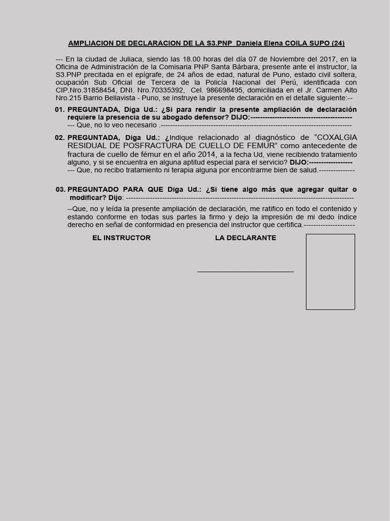 Declaracion Coila | PDF | Derecho penal