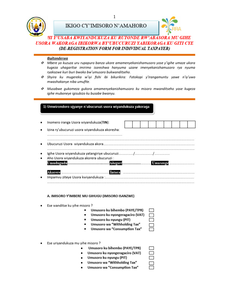 INDIVIDUAL CONSOLIDATED KINYA De-Registration Form | PDF | Finance ...