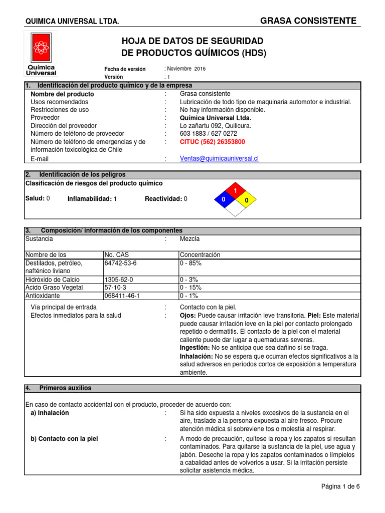 Grasa Consistente: Seguridad y Manejo | PDF | Agua | Toxicidad