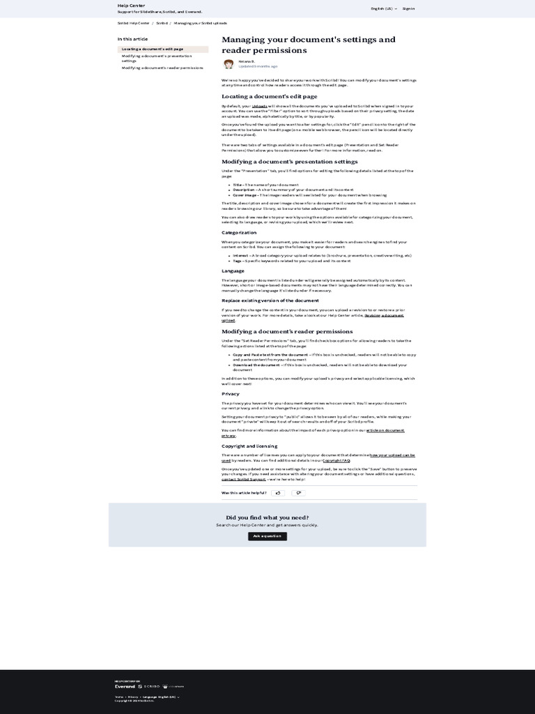 Managing your documents settings and reader permissions scribd help