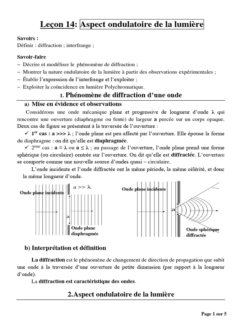 Aspect ondulatoire de la lumière | PDF | Diffraction | Vagues