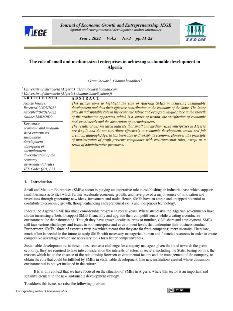 SMEs and Sustainable Development in Algeria | PDF | Small And Medium ...