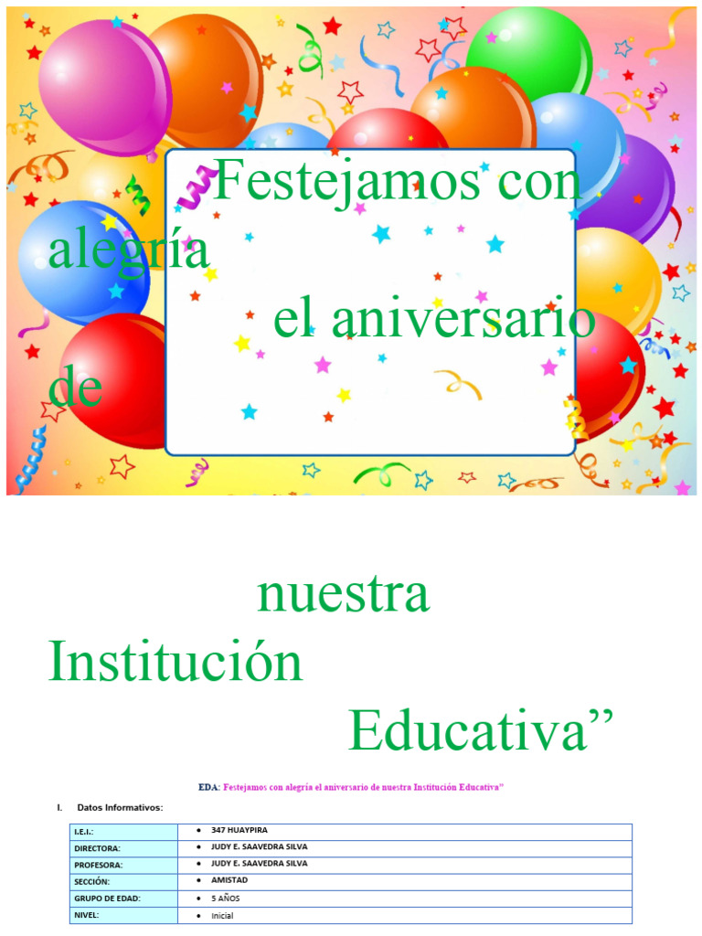 Proyecto Aniversario Escuela | PDF | Salón de clases | Educación de la ...