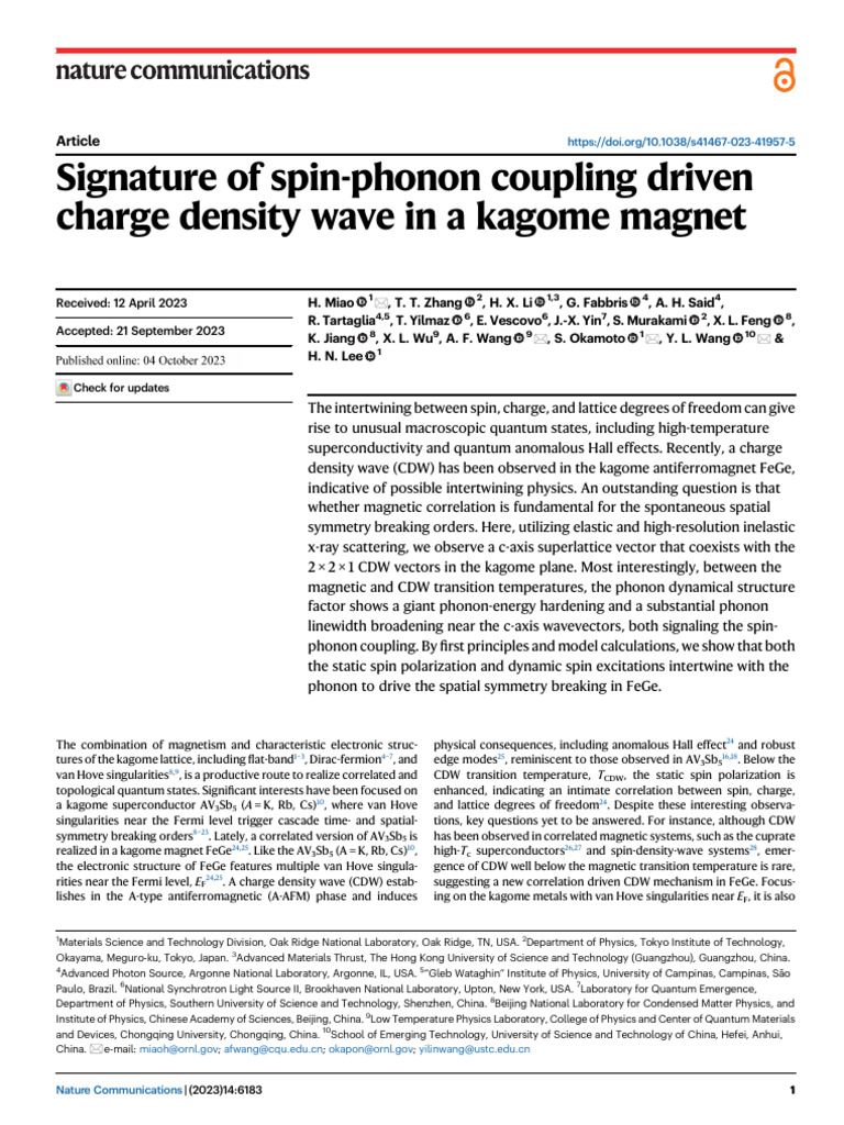 Signature of Spin-Phonon Coupling Driven Charge Density Wave in A ...