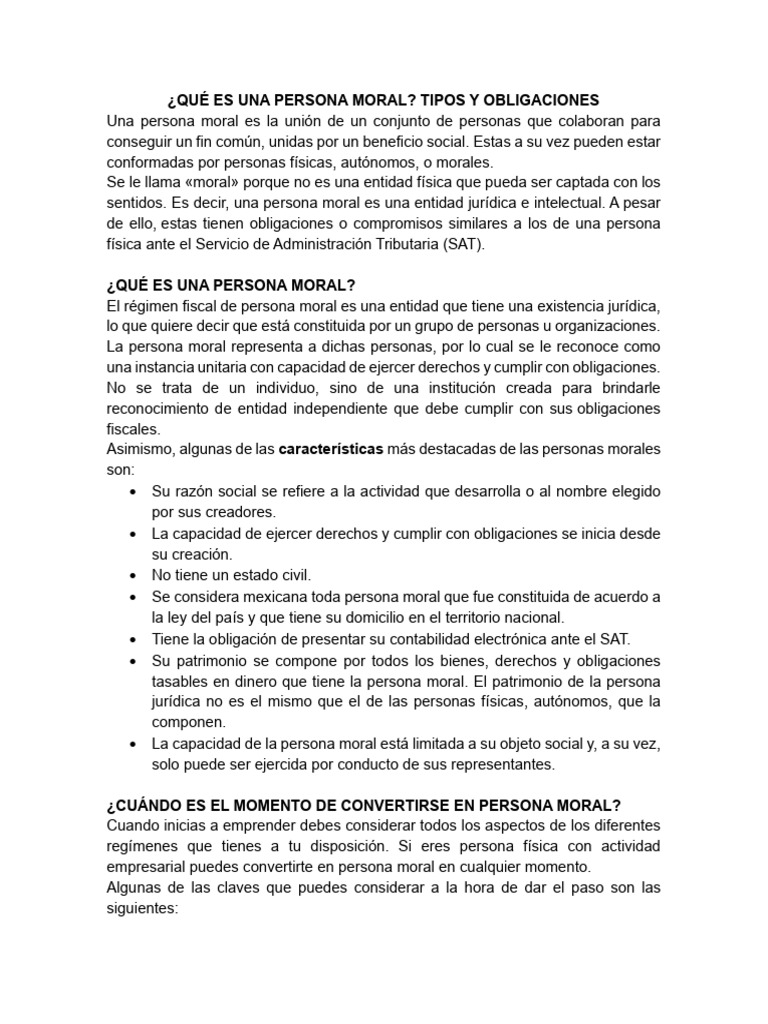 Tipos y obligaciones de personas morales | PDF | Impuesto sobre la ...
