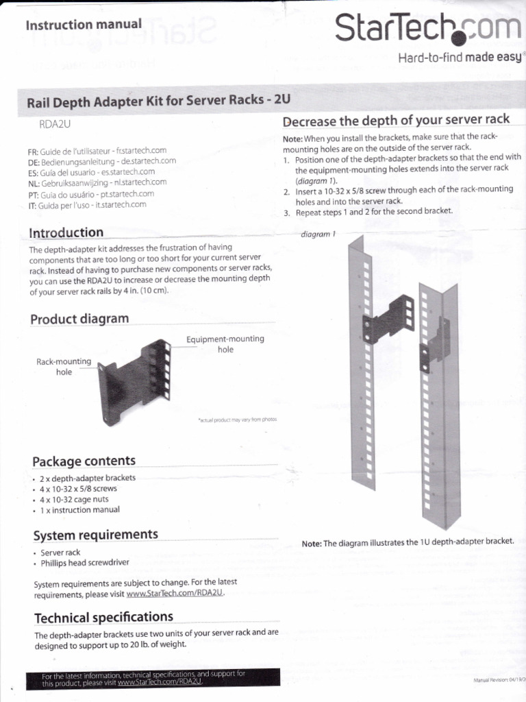 Startech Rack Instructions | PDF | Equipment | Manufactured Goods