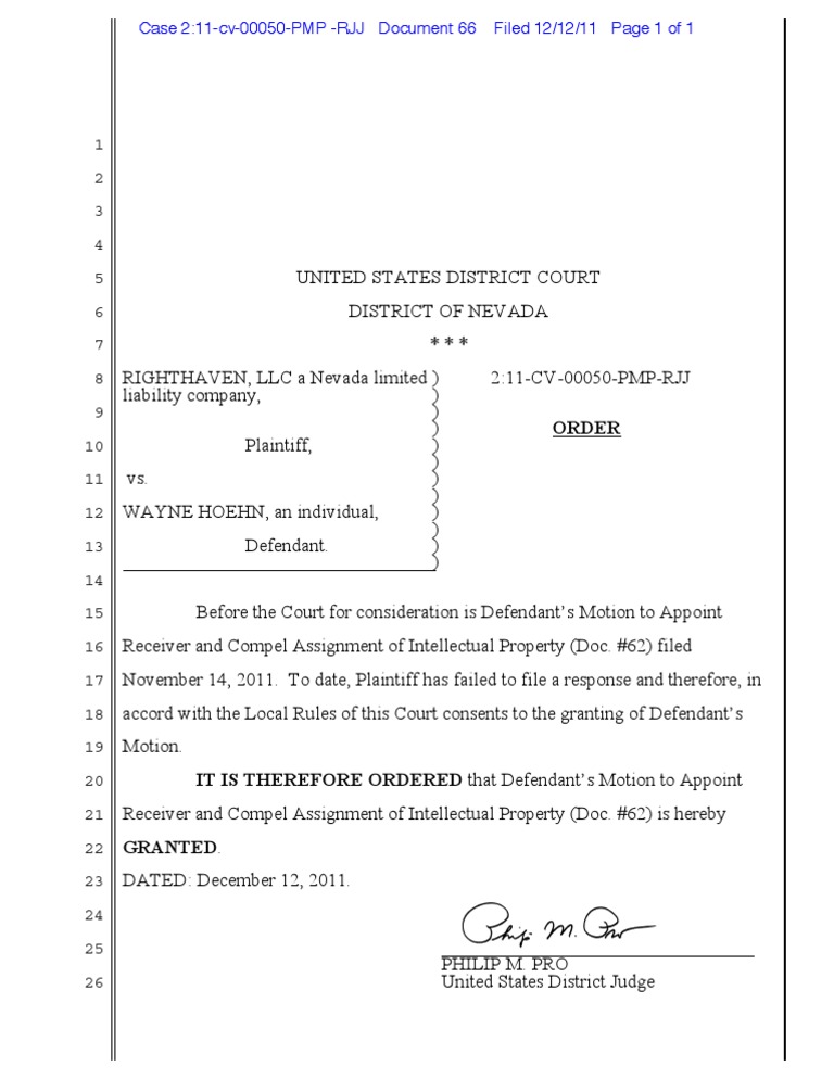 Defendant’s Motion to Appoint Receiver and Compel Assignment of