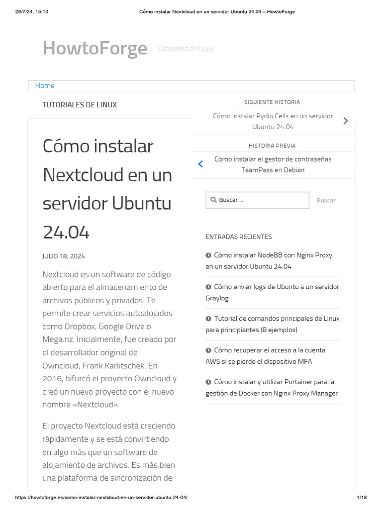 C mo instalar nextcloud en un servidor ubuntu 24 04 howtoforge pdf