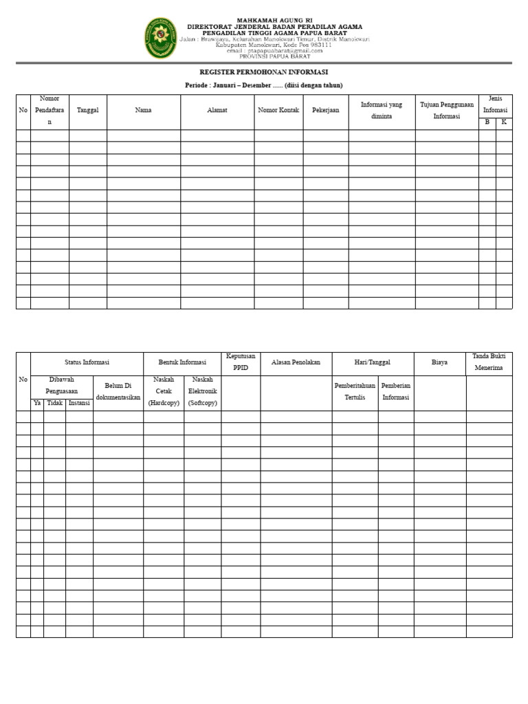 Register Permohonan Informasi | PDF