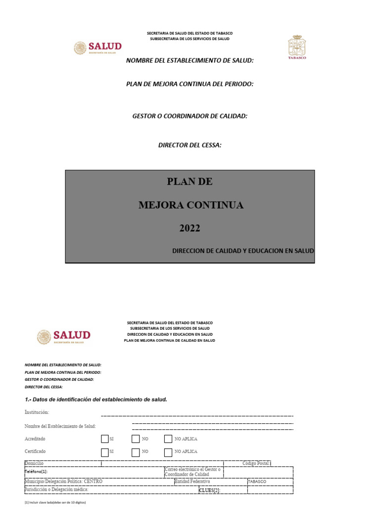 Plan de Mejora Continua en Salud 2022 | PDF | Cuidado de la salud ...