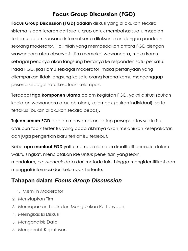 Panduan Lengkap Focus Group Discussion | PDF | Karier & Perkembangan