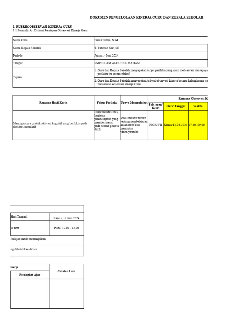 Form Observasi Guru 1 | PDF