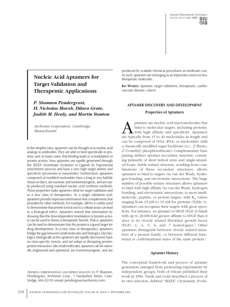 Nucleic Acid Aptamers for Scientists | PDF | Gene Expression | Rna ...