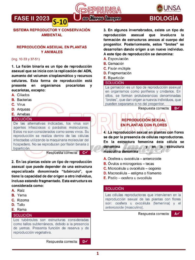 Biología P10 - Solucionario | PDF