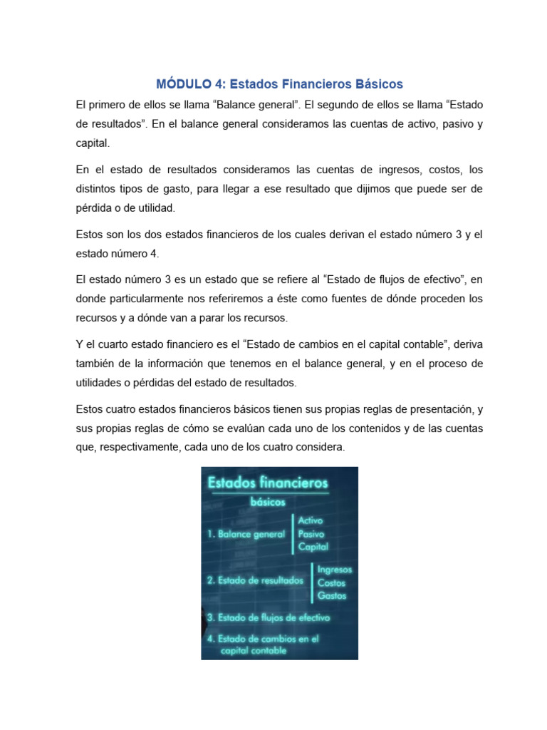Módulo 4 Estados Financieros Básicos Pdf Estado Financiero