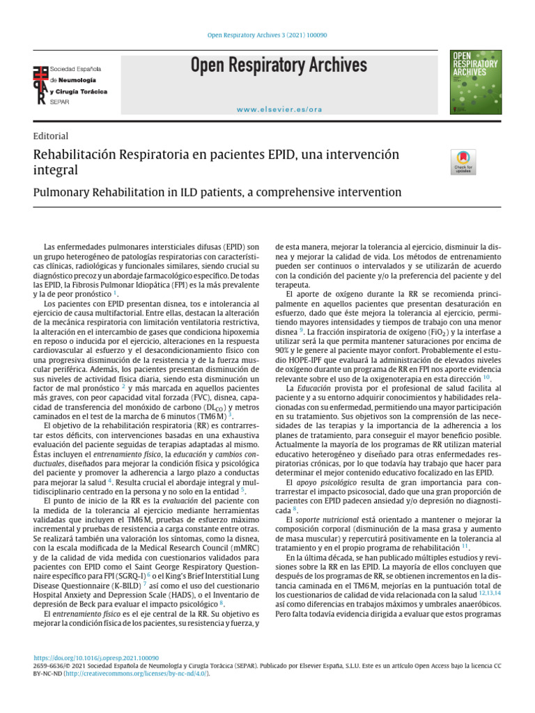 Rehabilitación Respiratoria en Pacientes EPID, Una Intervención | PDF ...