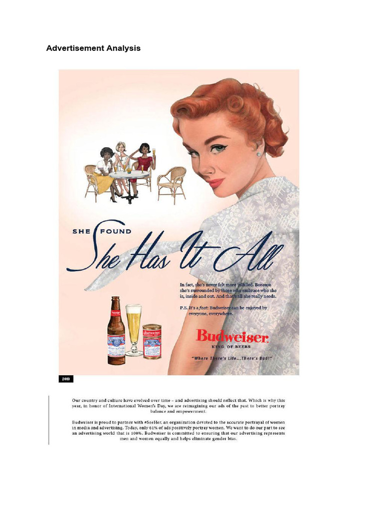 Budwesier Advert Analysis | PDF | Advertising | Gender Role