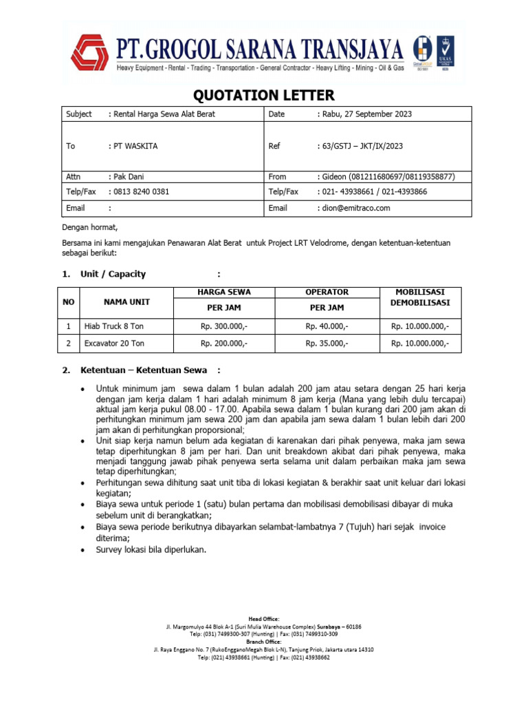 Quotation Letter 63 | PDF