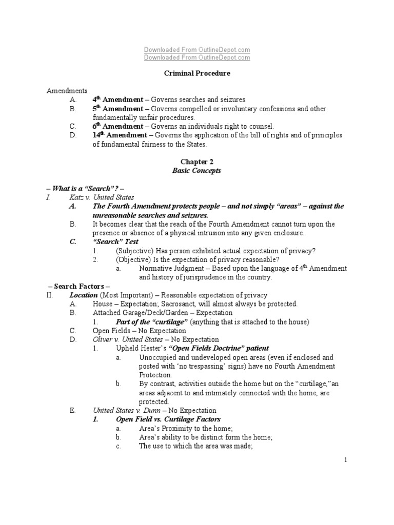 Criminal Procedure Outline | PDF | Search Warrant | Search And Seizure