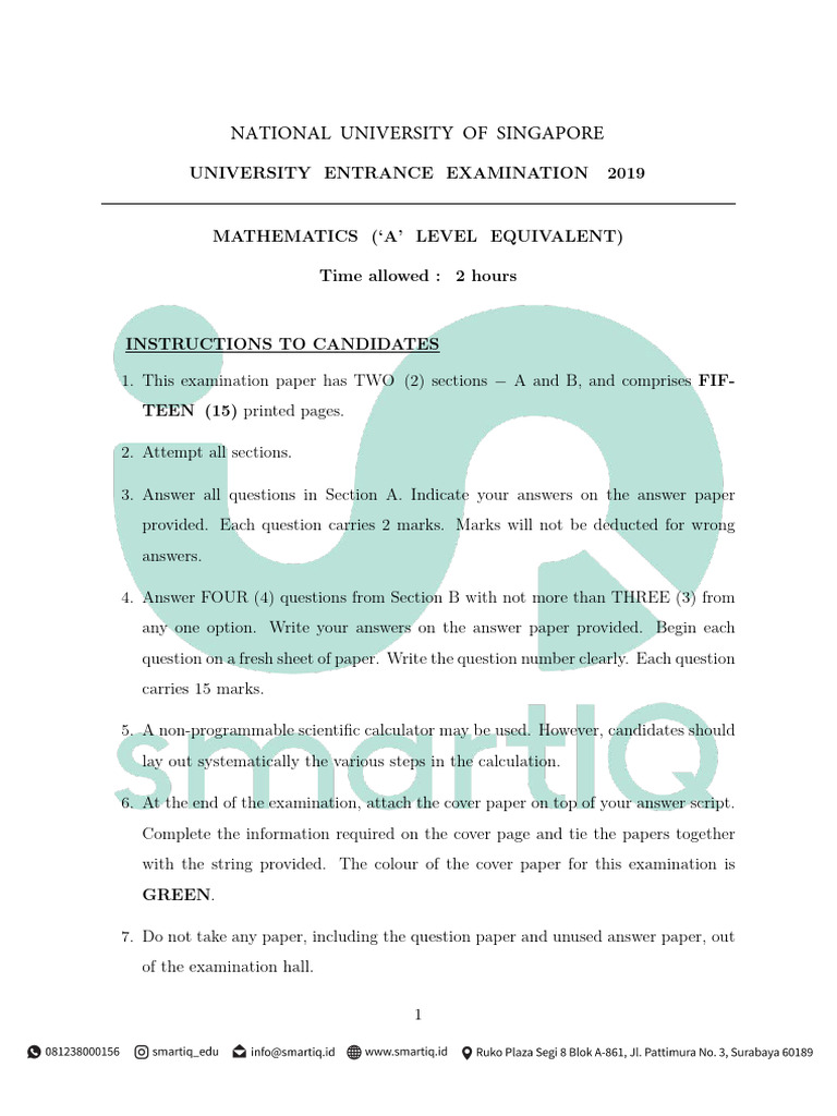 NUS 2019 Mathematics Entrance Exam | PDF | Normal Distribution ...