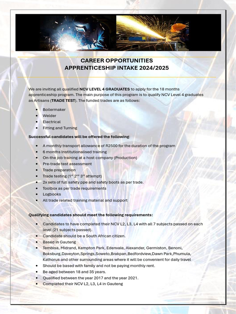 2024 - 2025 Apprenticeship Intake-6 | PDF | Career & Growth