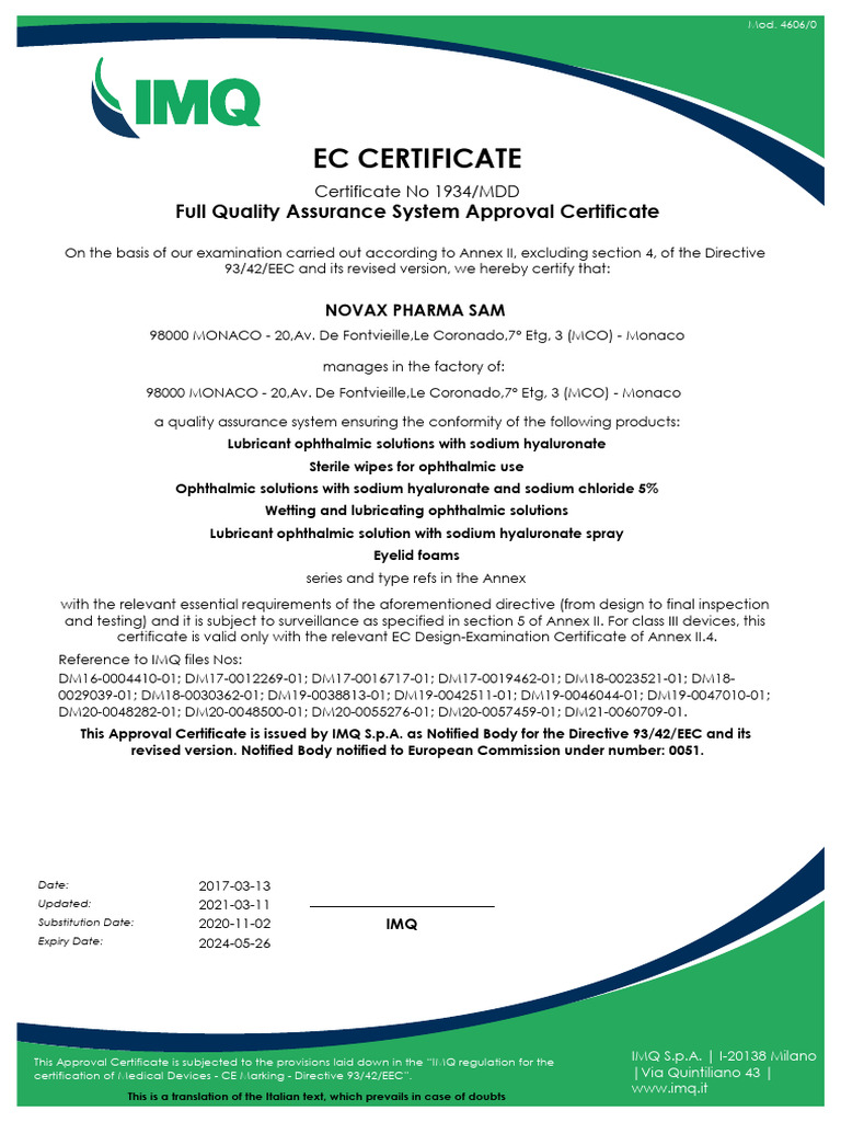EC Certificate for Novax Pharma Devices | PDF | Medical Device | Regulation